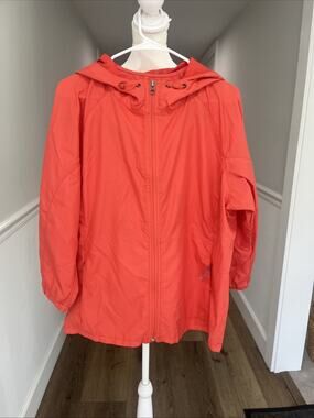 Eddie Bauer Rain Jacket Womens XL Packable Zip Pockets Orange Funnel Neck Travel
